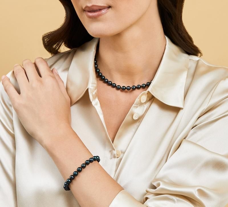 Mady Womens Black Crystal Necklace and Bracelet set - Bluetick Nexus Pvt Ltd
