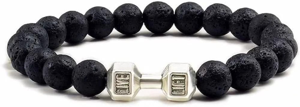 Volcanic Lava Stone Dumbbell Black Matte Beads Bracelets for Women Men - Bluetick Nexus Pvt Ltd