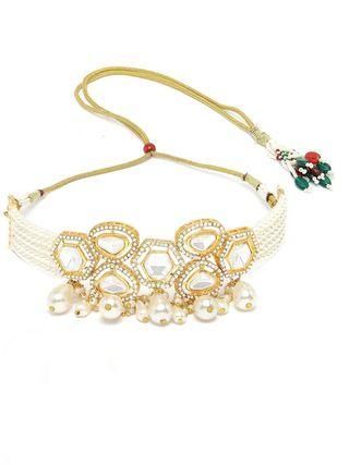 Karatcart Pearl Beaded Polki Kundan Choker Necklace Set for Women - Bluetick Nexus Pvt Ltd