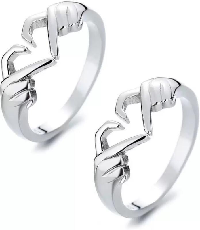 Pack of 2 Couple Hands Than Heart Thumb Finger Ring Metal Stainless Steel - Bluetick Nexus Pvt Ltd