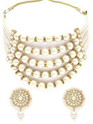 Karatcart Pearl Multilayer Beaded Kundan Choker Necklace Set for Women - Bluetick Nexus Pvt Ltd