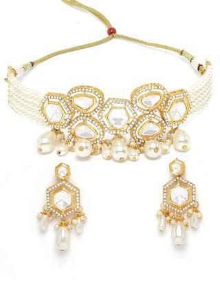 Karatcart Pearl Beaded Polki Kundan Choker Necklace Set for Women - Bluetick Nexus Pvt Ltd