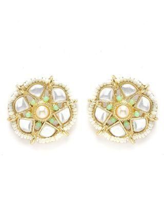 Karatcart Pearl Beaded Light Green Carved Stone Kundan Rani Haar Necklace Set for Women - Bluetick Nexus Pvt Ltd
