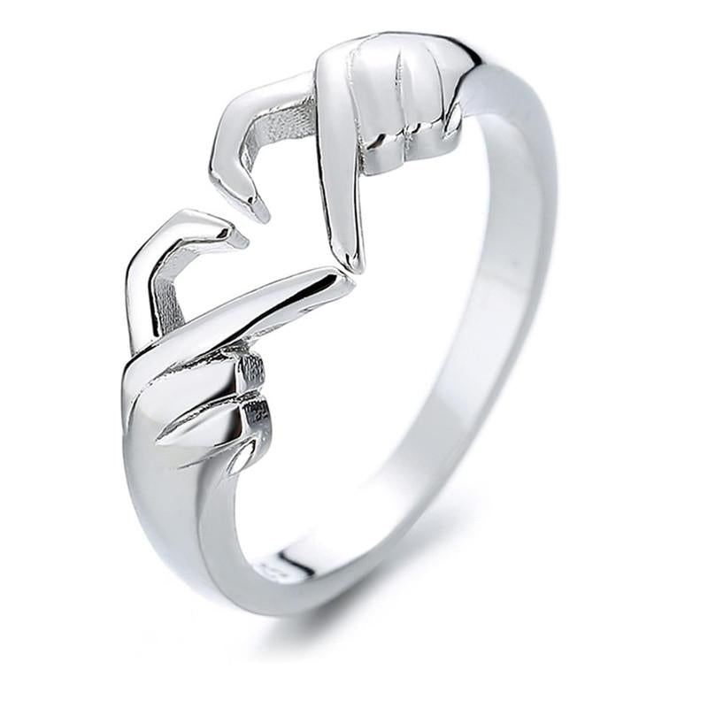 Pack of 2 Couple Hands Than Heart Thumb Finger Ring Metal Stainless Steel - Bluetick Nexus Pvt Ltd