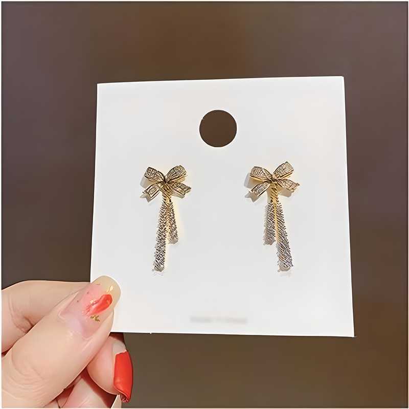 Bow Earrings Dangle Luxury Crystals Pendant Modern Women's Earrings - Bluetick Nexus Pvt Ltd