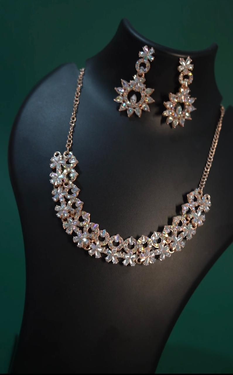 Rose Gold Diamond Set With Earrings - Bluetick Nexus Pvt Ltd