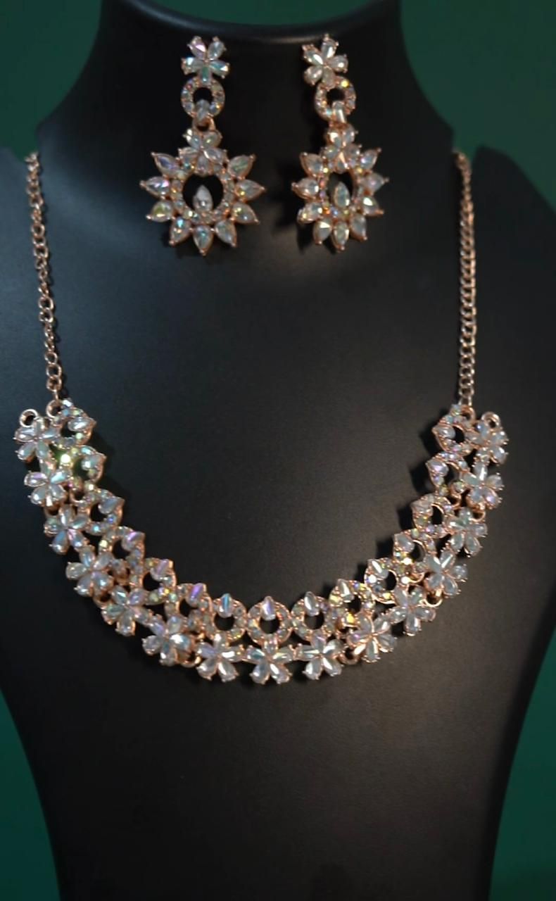 Rose Gold Diamond Set With Earrings - Bluetick Nexus Pvt Ltd
