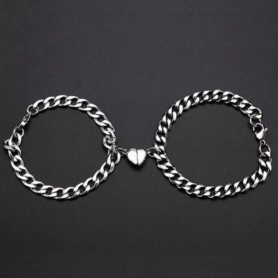 Silver Heart Magnetic Couple Chain Bracelet - Bluetick Nexus Pvt Ltd