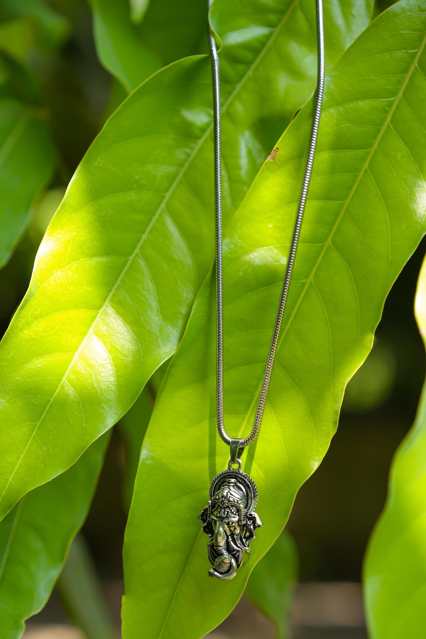 Ganesha Pendant With Snake Chain (Silver) - Bluetick Nexus Pvt Ltd