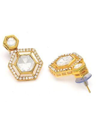 Karatcart Pearl Beaded Hexagonal Polki Kundan Necklace Set for Women - Bluetick Nexus Pvt Ltd