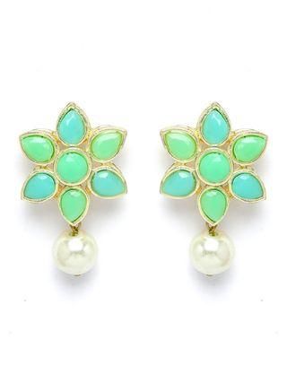 Karatcart Gold Plated Pearl Beaded Light Blue and Light Green Kundan Stone Choker Necklace Set - Bluetick Nexus Pvt Ltd
