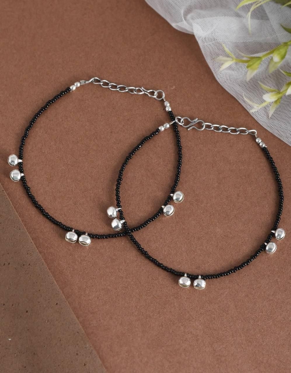 PD Enterprise Crystal Anklets With Ghungroo Black - Bluetick Nexus Pvt Ltd