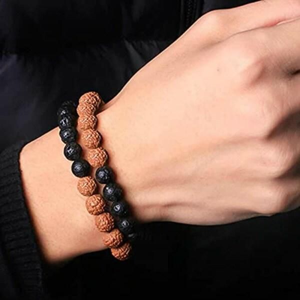 Authentic 5 Mukhi Rudraksha With Black Agate Beaded Bracelet� - Bluetick Nexus Pvt Ltd
