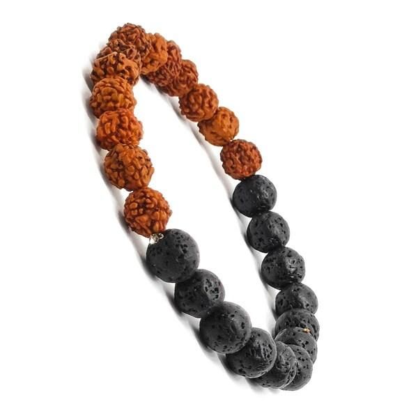 Authentic 5 Mukhi Rudraksha With Black Agate Beaded Bracelet� - Bluetick Nexus Pvt Ltd