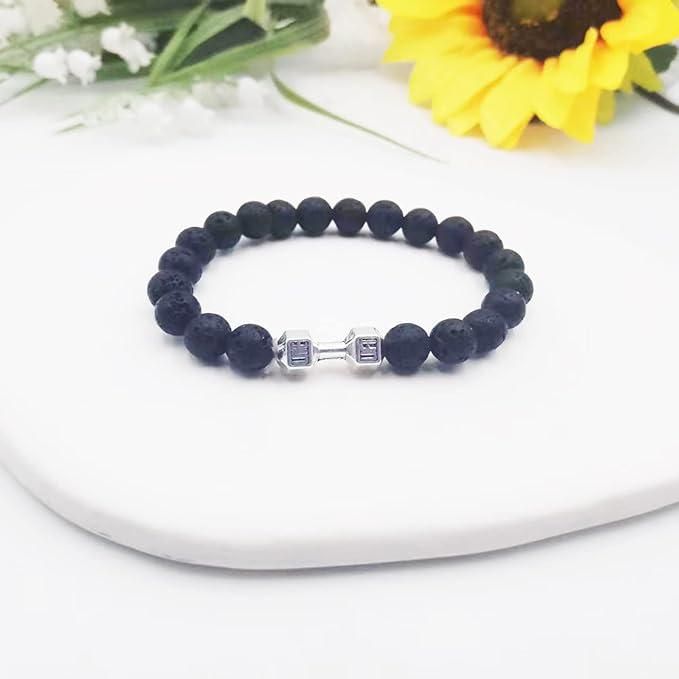 Volcanic Lava Stone Dumbbell Black Matte Beads Bracelets for Women Men - Bluetick Nexus Pvt Ltd