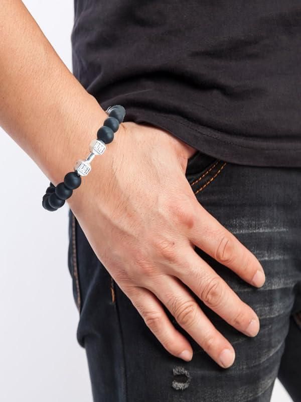 Volcanic Lava Stone Dumbbell Black Matte Beads Bracelets for Women Men - Bluetick Nexus Pvt Ltd