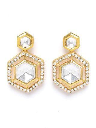 Karatcart Pearl Beaded Hexagonal Polki Kundan Necklace Set for Women - Bluetick Nexus Pvt Ltd