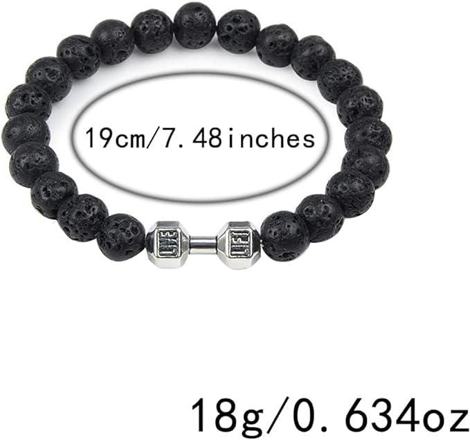 Volcanic Lava Stone Dumbbell Black Matte Beads Bracelets for Women Men - Bluetick Nexus Pvt Ltd