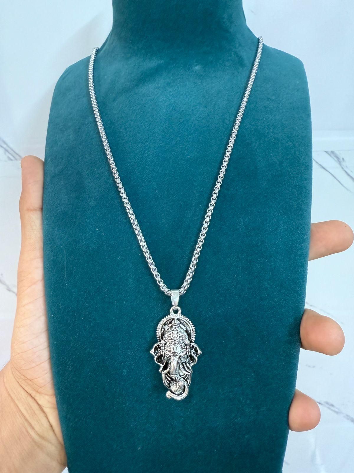 Ganesha Pendant With Snake Chain (Silver) - Bluetick Nexus Pvt Ltd