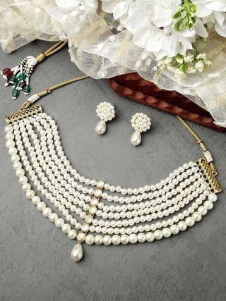 Karatcart Pearl Beaded Kundan Choker Necklace Set for Women - Bluetick Nexus Pvt Ltd