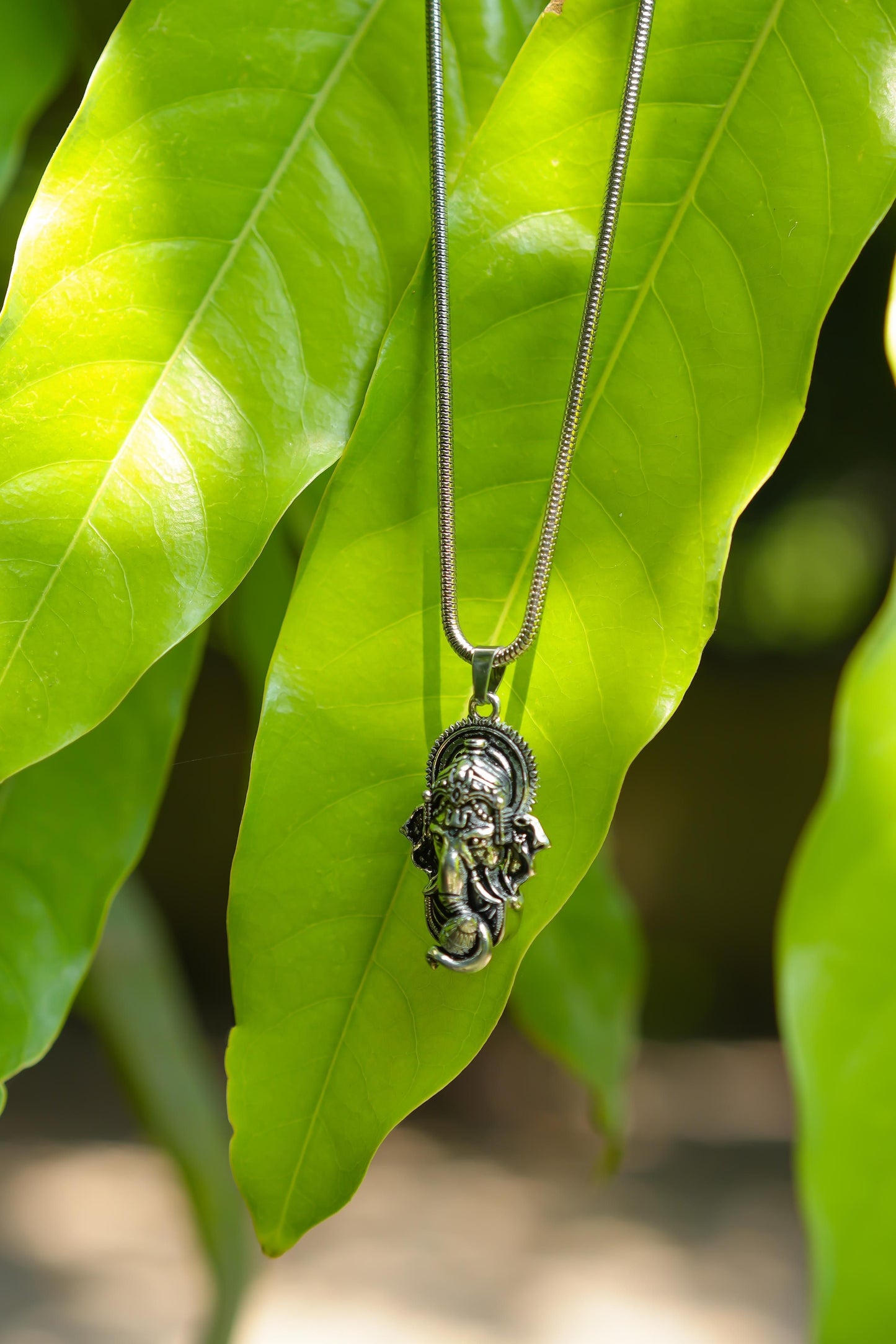 Ganesha Pendant With Snake Chain (Silver) - Bluetick Nexus Pvt Ltd