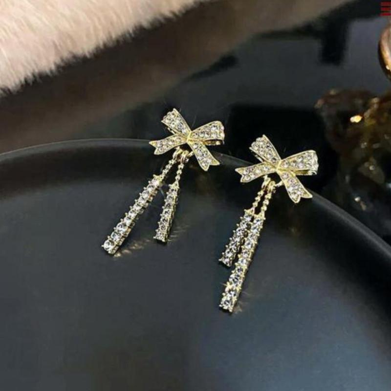 Bow Earrings Dangle Luxury Crystals Pendant Modern Women's Earrings - Bluetick Nexus Pvt Ltd