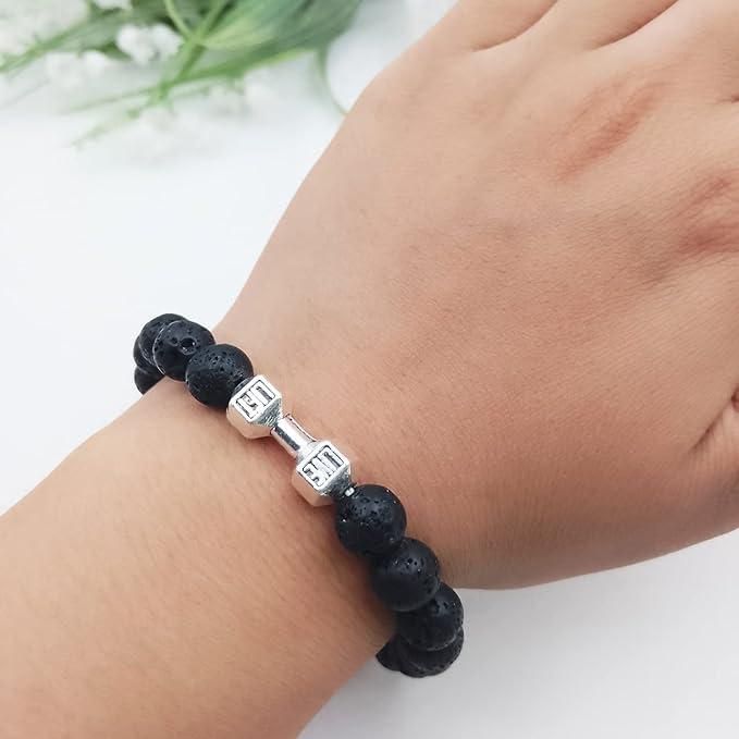Volcanic Lava Stone Dumbbell Black Matte Beads Bracelets for Women Men - Bluetick Nexus Pvt Ltd