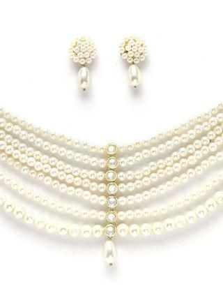 Karatcart Pearl Beaded Kundan Choker Necklace Set for Women - Bluetick Nexus Pvt Ltd