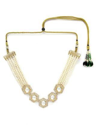 Karatcart Pearl Beaded Hexagonal Polki Kundan Necklace Set for Women - Bluetick Nexus Pvt Ltd