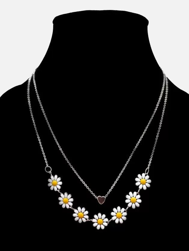 Beautiful Golden Daisy Heart Two-Layered Necklace For Women & Girls - Bluetick Nexus Pvt Ltd