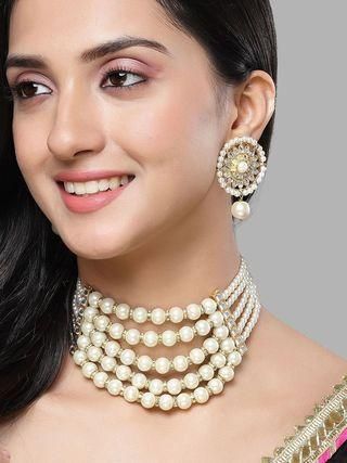 Karatcart Pearl Multilayer Beaded Kundan Choker Necklace Set for Women - Bluetick Nexus Pvt Ltd