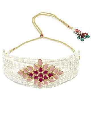 Karatcart Gold Plated Pearl Beaded Royal Pink and Baby Pink Kundan Stone Choker Necklace Set - Bluetick Nexus Pvt Ltd