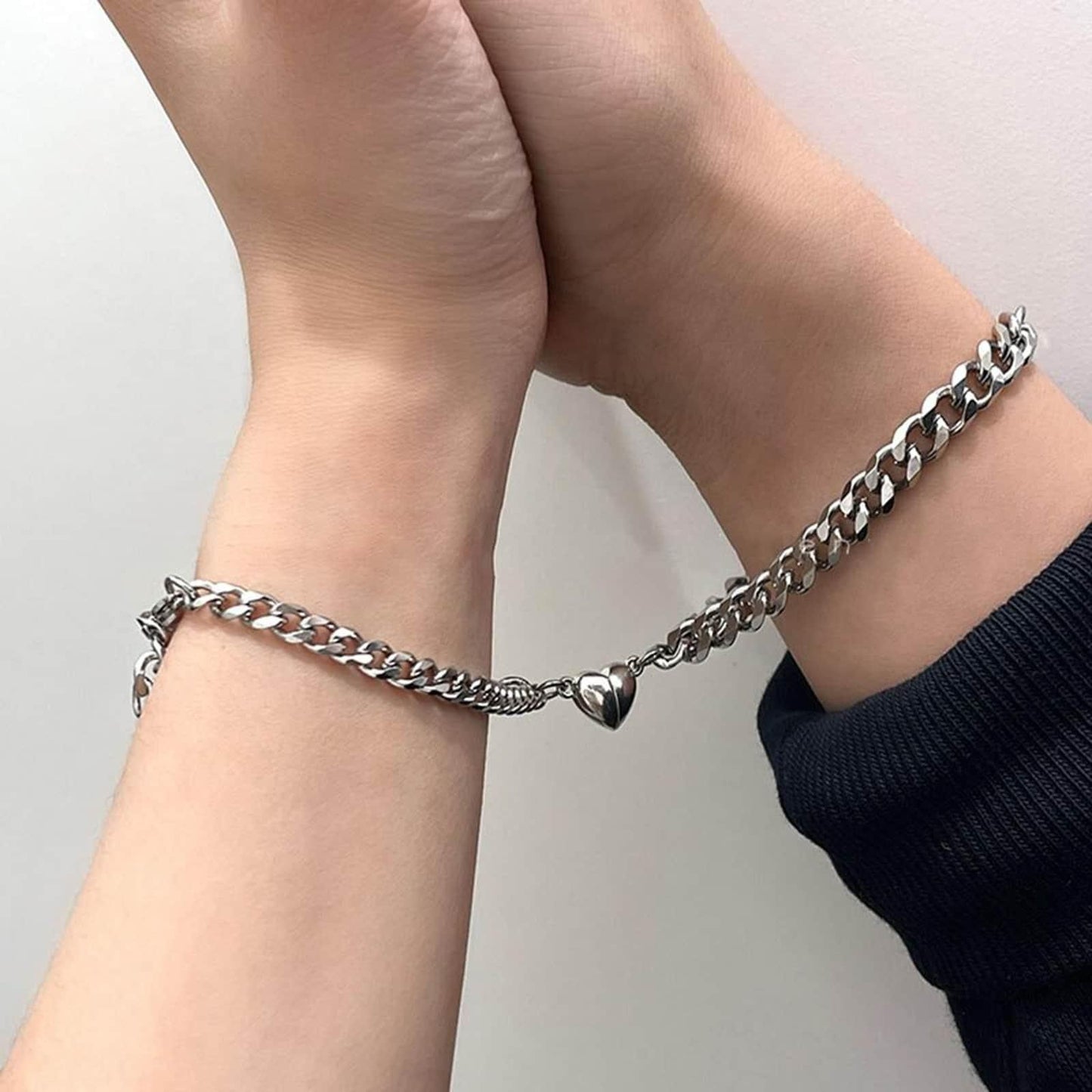 Silver Heart Magnetic Couple Chain Bracelet - Bluetick Nexus Pvt Ltd