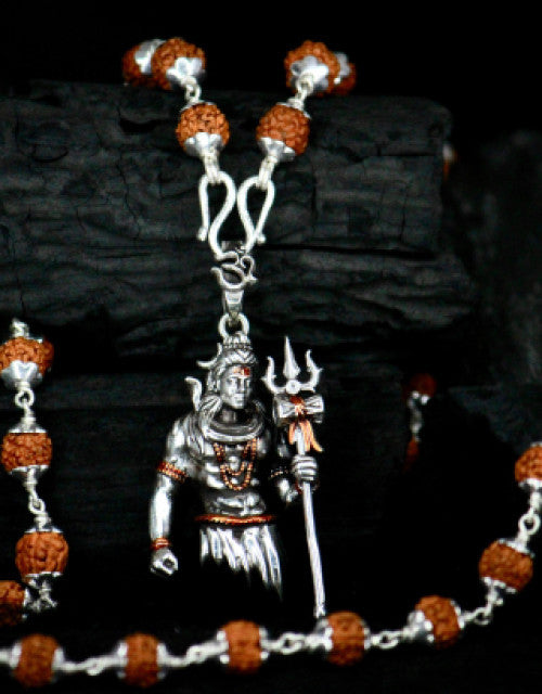 New lord shiva pendant with original Silver Rudraksha Mala - Bluetick Nexus Pvt Ltd