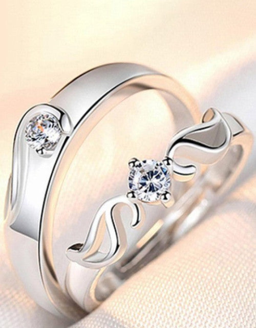 Set Of 2 Silver-Plated -Studded Adjustable Finger Rings - Bluetick Nexus Pvt Ltd