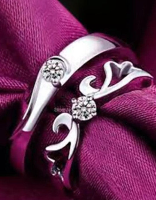 Set Of 2 Silver-Plated -Studded Adjustable Finger Rings - Bluetick Nexus Pvt Ltd