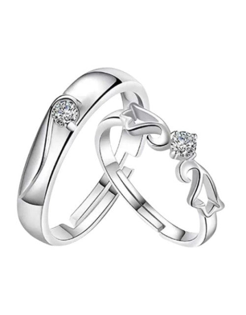 Set Of 2 Silver-Plated -Studded Adjustable Finger Rings - Bluetick Nexus Pvt Ltd