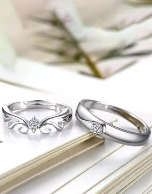 Set Of 2 Silver-Plated -Studded Adjustable Finger Rings - Bluetick Nexus Pvt Ltd