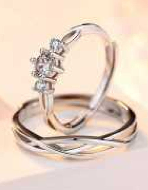 silver stylish king Queen design Copper Silver Plated Ring Set - Bluetick Nexus Pvt Ltd