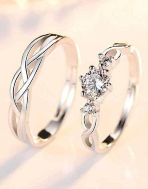 silver stylish king Queen design Copper Silver Plated Ring Set - Bluetick Nexus Pvt Ltd