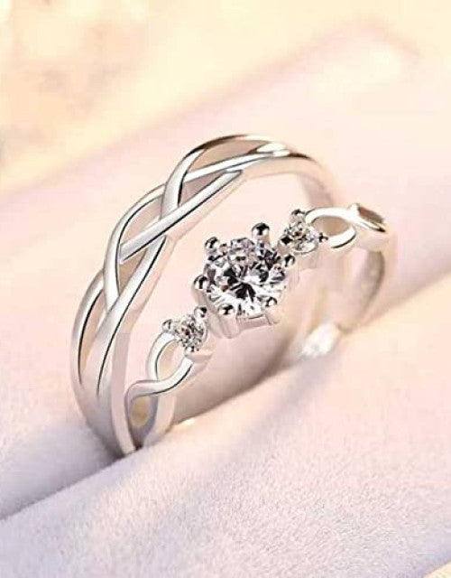 silver stylish king Queen design Copper Silver Plated Ring Set - Bluetick Nexus Pvt Ltd