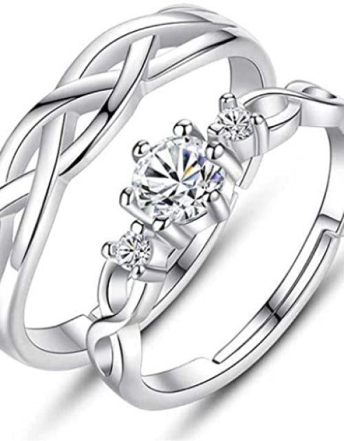 silver stylish king Queen design Copper Silver Plated Ring Set - Bluetick Nexus Pvt Ltd